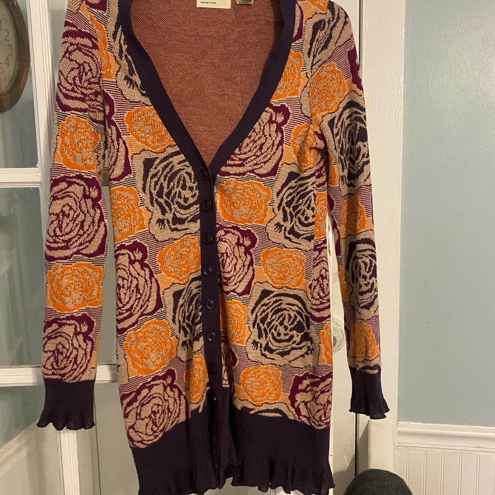 Anthropologie Floral Patterned Cardigan Sweater - Purple and Orange